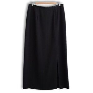 FRICTION | Minimalist Classic Long Maxi Skirt Dressy Front Slit Black Sz 16